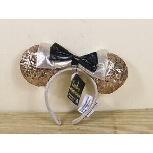 New Disney Parks Mickey 90th Anniversary Gold Black Limited Edition Headband Bow